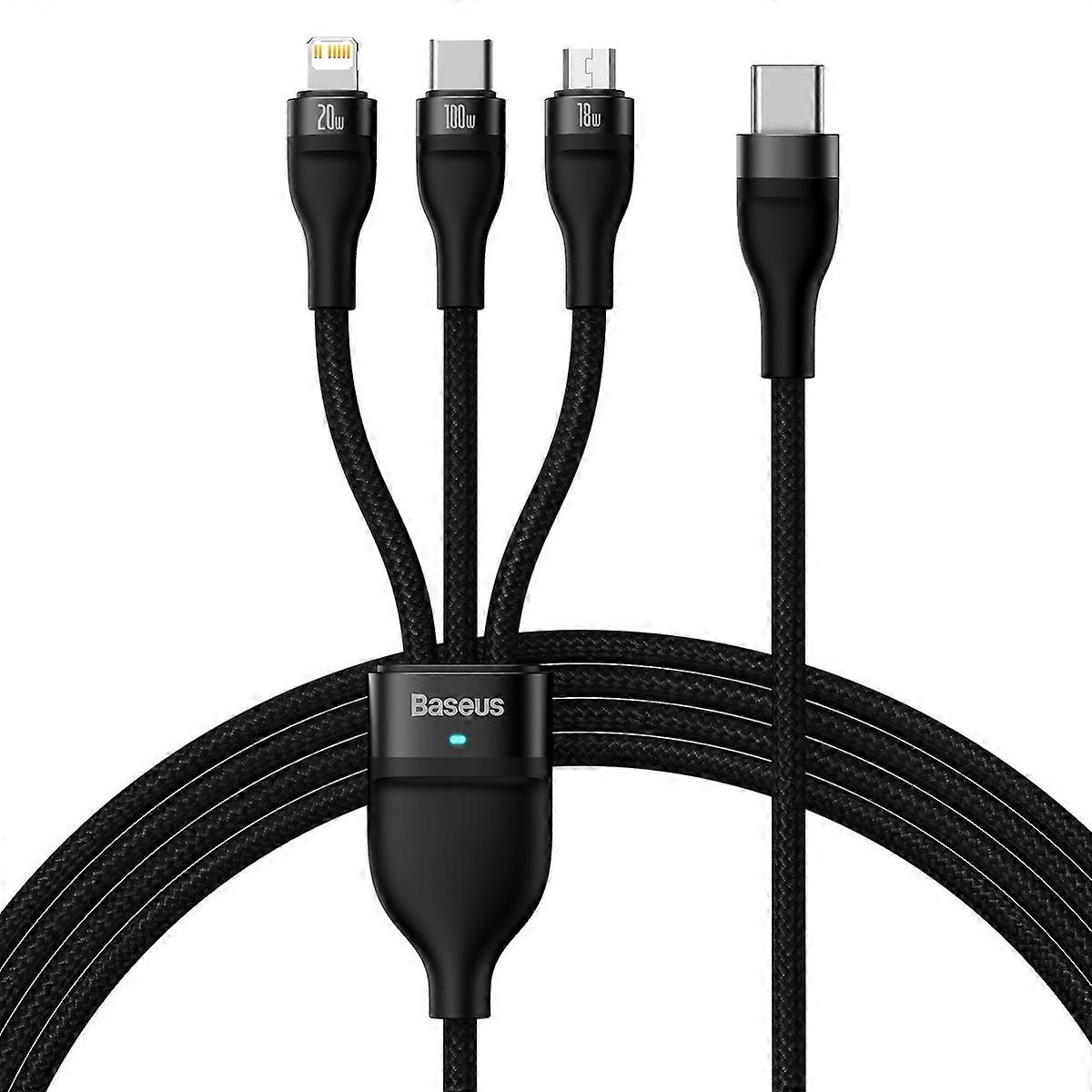 BASEUS Flash Series II 1.5m 3 in 1 Fast Charging Cable Type C to Micro Ip Type C 100W Wire