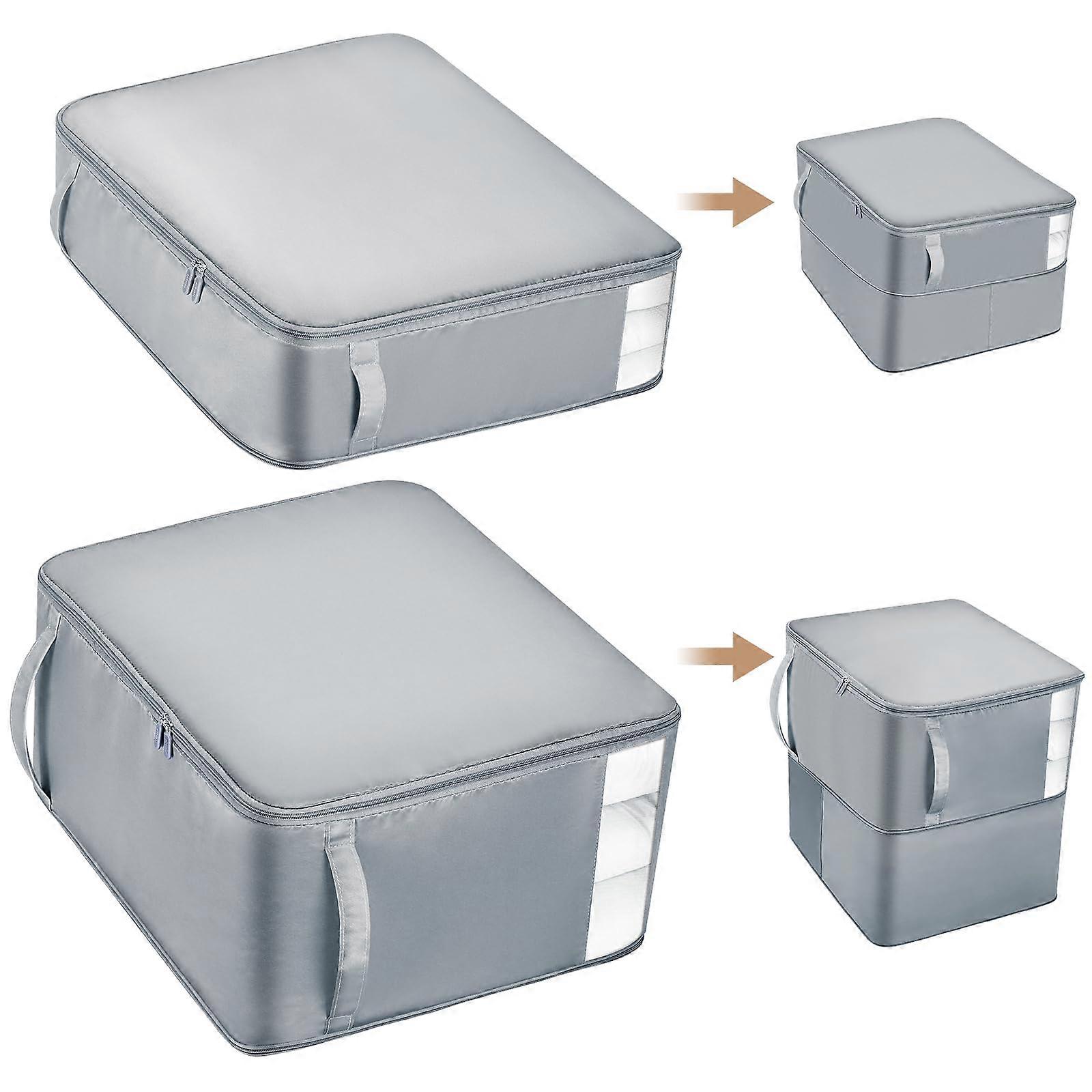 Space-Saving Compressing Organiser Storage Bags - Pack of 2 Extra Large Duvet Compression Bags, Foldable with Viewing Window, Grey, L + XL