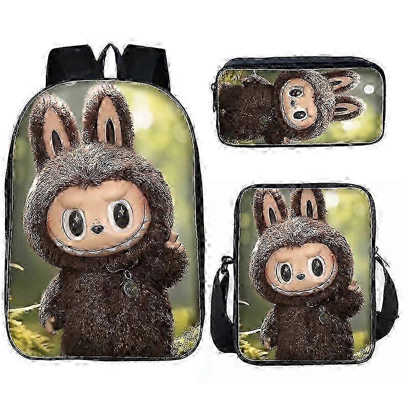New Labubu Backpack For Elementary School Students, Lunch Bag, Pencil Case, Three Piece Set