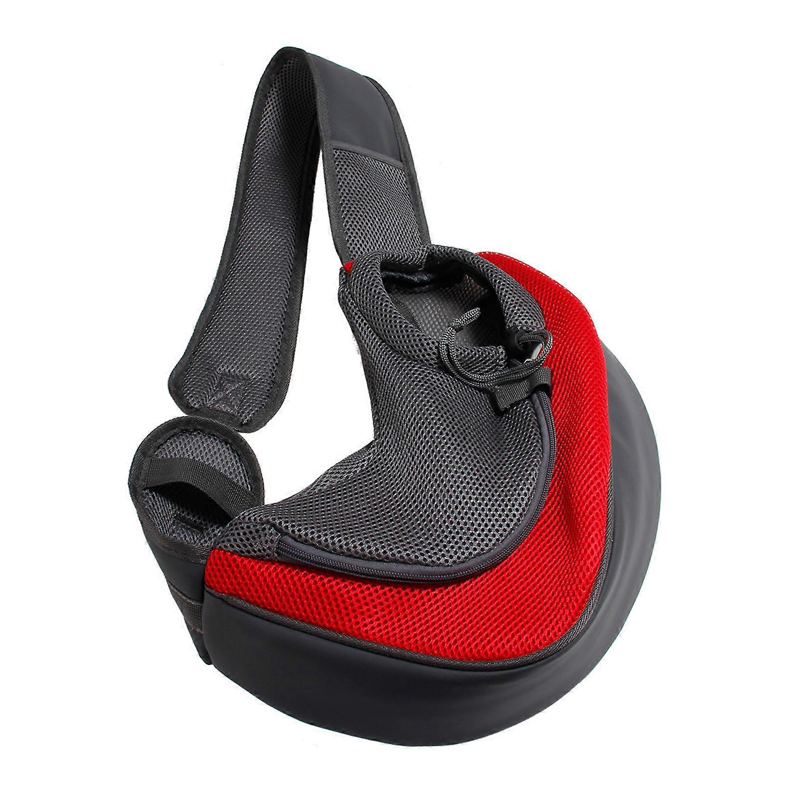 Pet Carrying Sling Breathable Large Zipper Opening Polyester Cat Puppy Shoulder Carrier Bag for Travel L Red