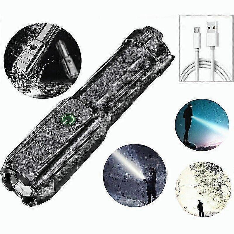 USB Rechargeable LED Flashlight Camping Flashlight Super Bright Zoom Light