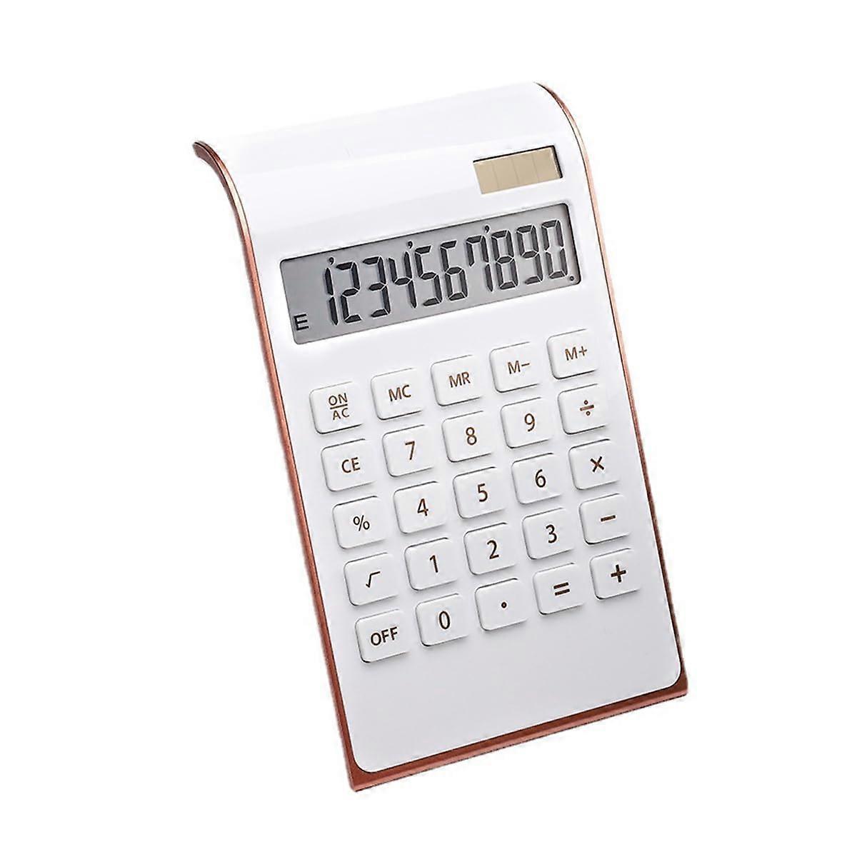 Calculator Ultra Thin Elegant Tilt Design Dual Power Solar Desktop Calculator 10 Digit Rosé Gold LCD Display