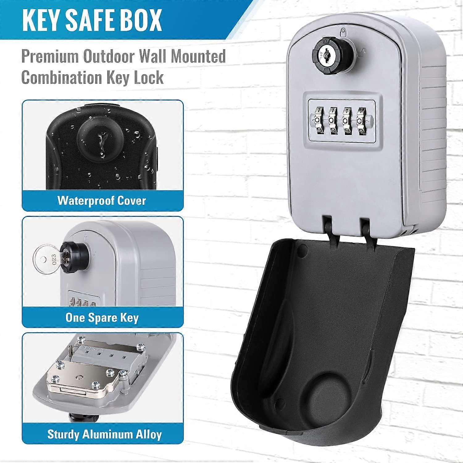Secure Key Box,Outdoor Key Box with 4 Code   Emergency Keys ,Wall Mounted Key Box (Silver)
