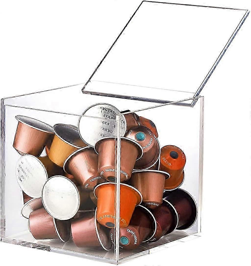 Clear Acrylic Coffee Capsule Holder: Dustproof Storage Box with Lid for Capsules