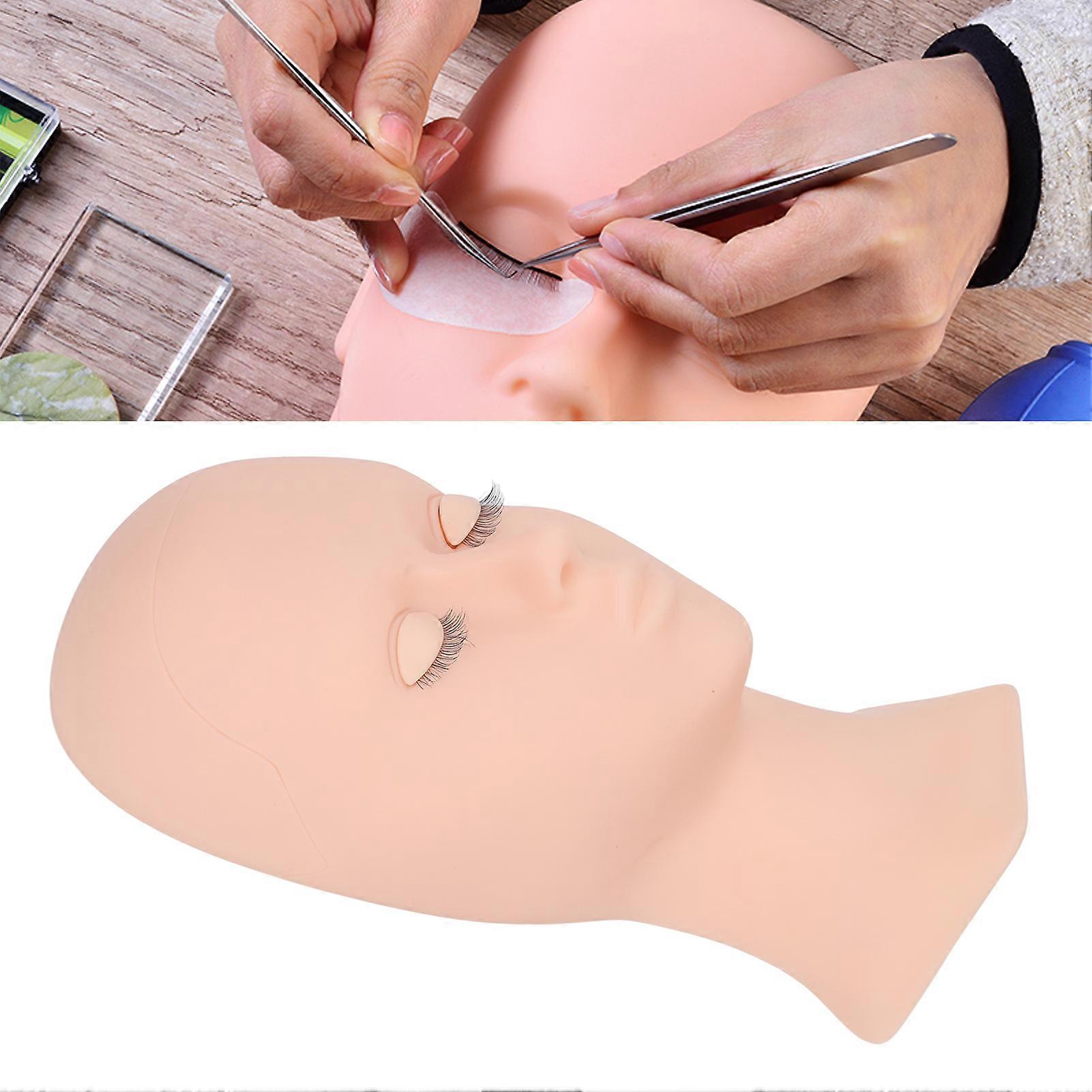Eyelash Mannequin Head Detachable Eyelash Extension Makeup Practice Elastic Soft Silicone Head Mold With Eyelashes Double Eyelid Pink