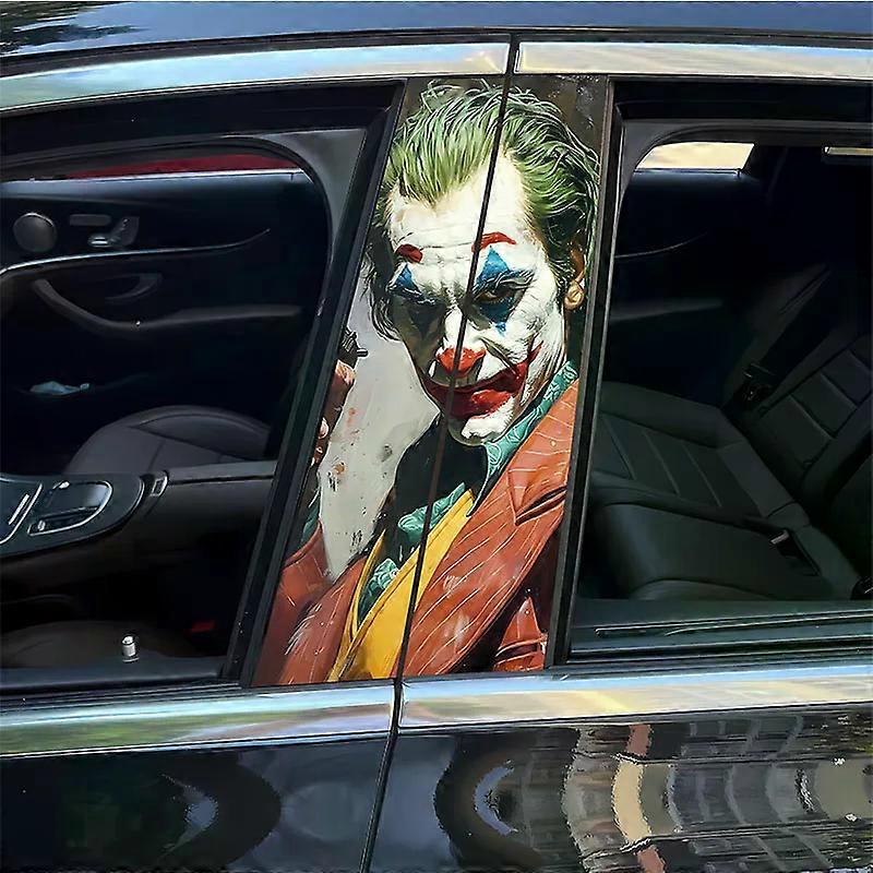 Alien & Clown B-Pillar Car Sticker, Self-Adhesive, Easy to Apply, DIY, Alien and Clown Charm, 2 Pieces
