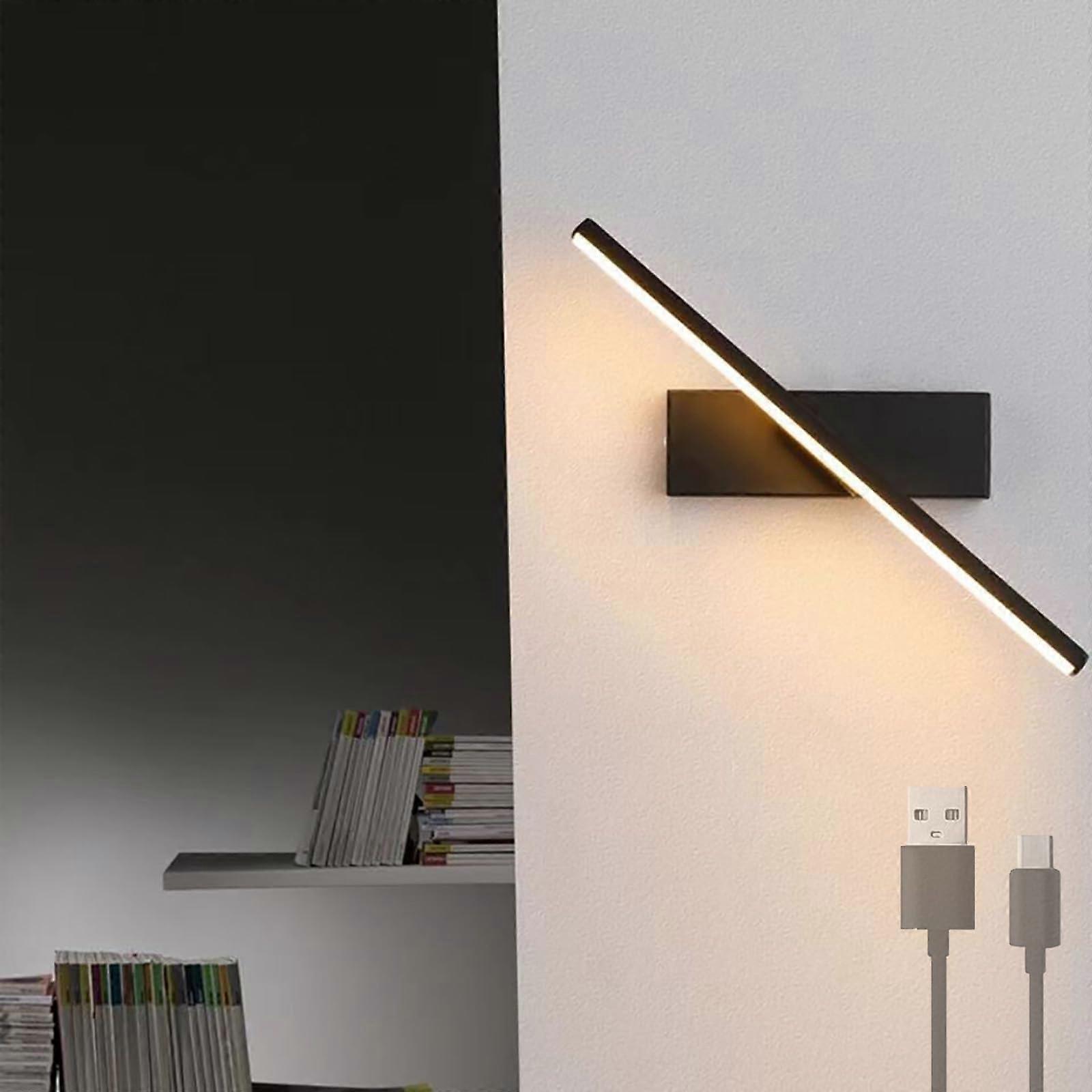 Modern LED Dimmable Wall Light 30 cm USB Rechargeable Adjustable Brightness Rotatable Indoor Lamp Black Warm Light