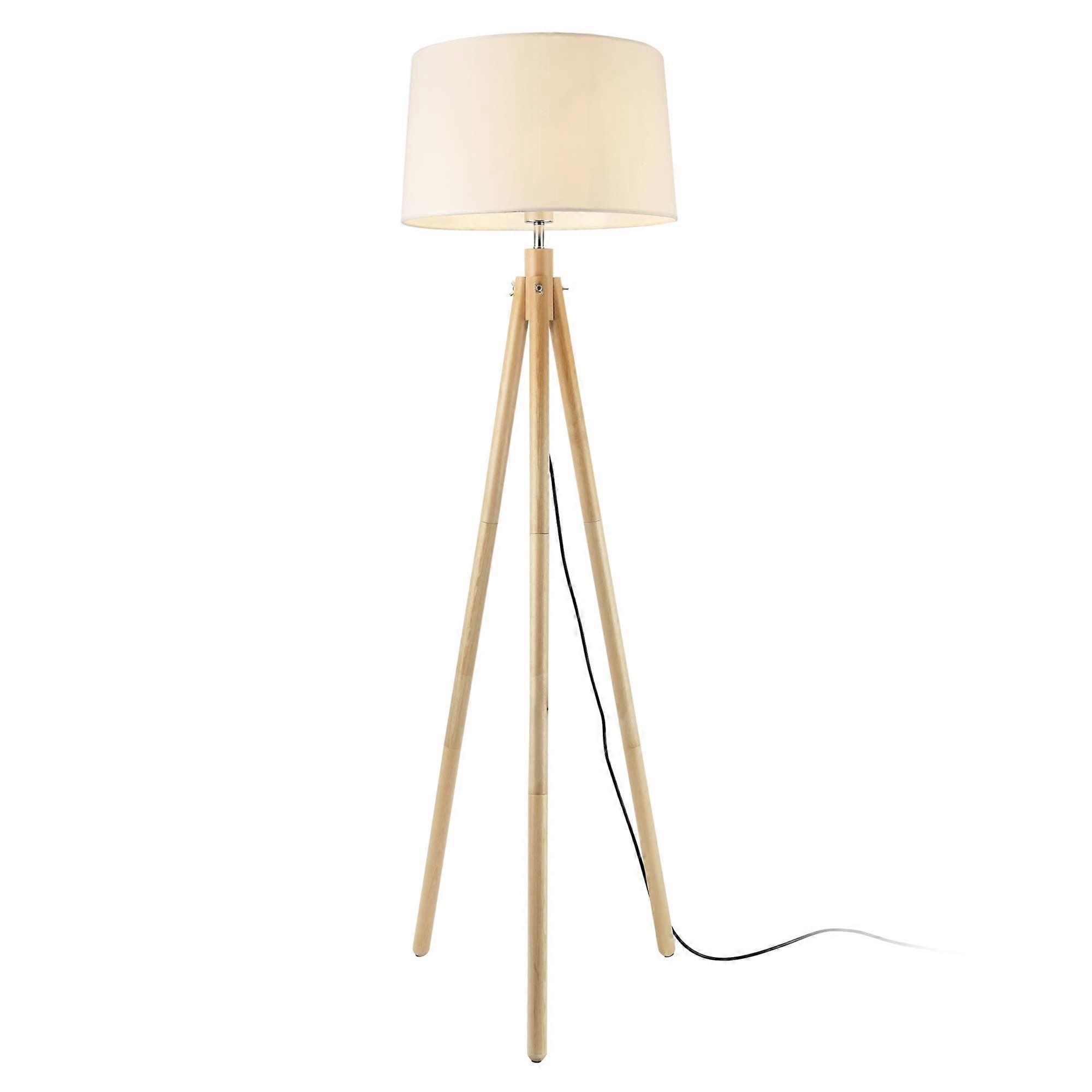 Tomar Floor Lamp 153 cm 1 x E27 Max. 60 W Tripod Floor Lamp Metal Wood White Lampshade Design
