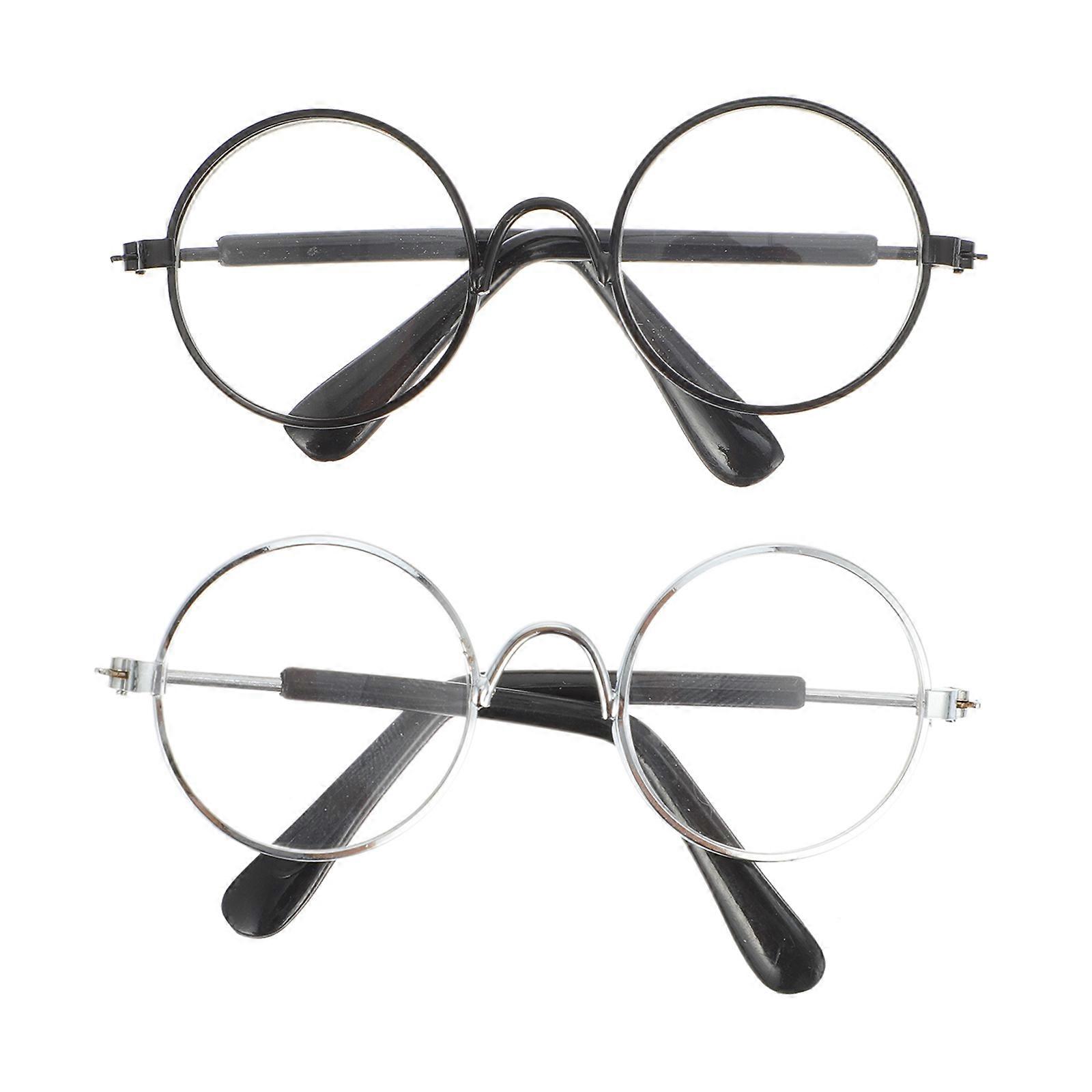 Dog Eyeglasses Mini Doll Sunglasses Craft Doll Accessory For Hobbyists Plastic Material Round Frame 2Pack