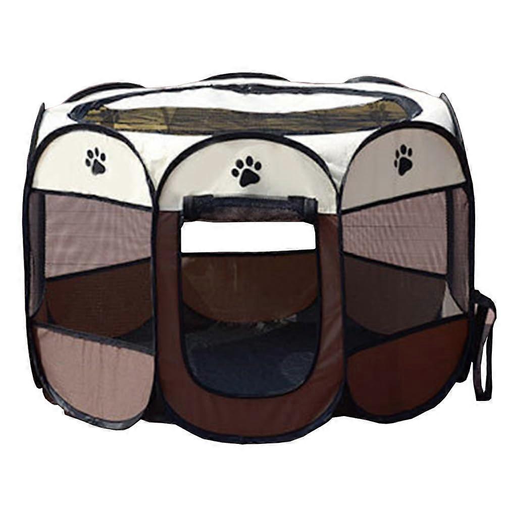 Portable Puppy and Kitten Playpen, Foldable Pet Tent with Zipper (Coffee White)