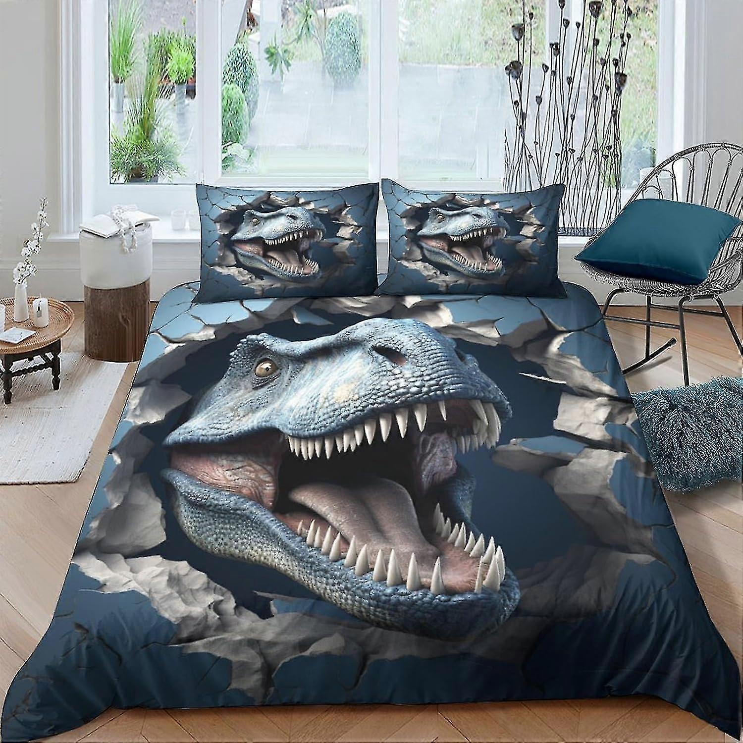 Dinosaur World Bedding Set Copripiumino Copripiumino per rettile in microfibra Copripiumino con stampa 3D con set da 3 pezzi Federe per tutte le età