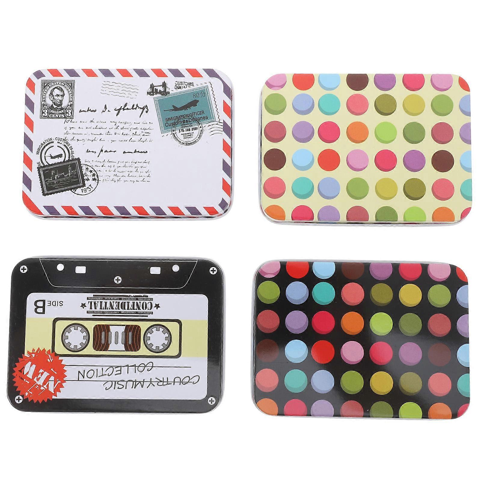 4 قطع علب القصدير المعدنية القديمة مع أغطية حاويات تخزين مستطيلة للبطاقات والمجوهرات والأشياء الصغيرة صفيح متين للمنزل والمطبخ والمطبخ