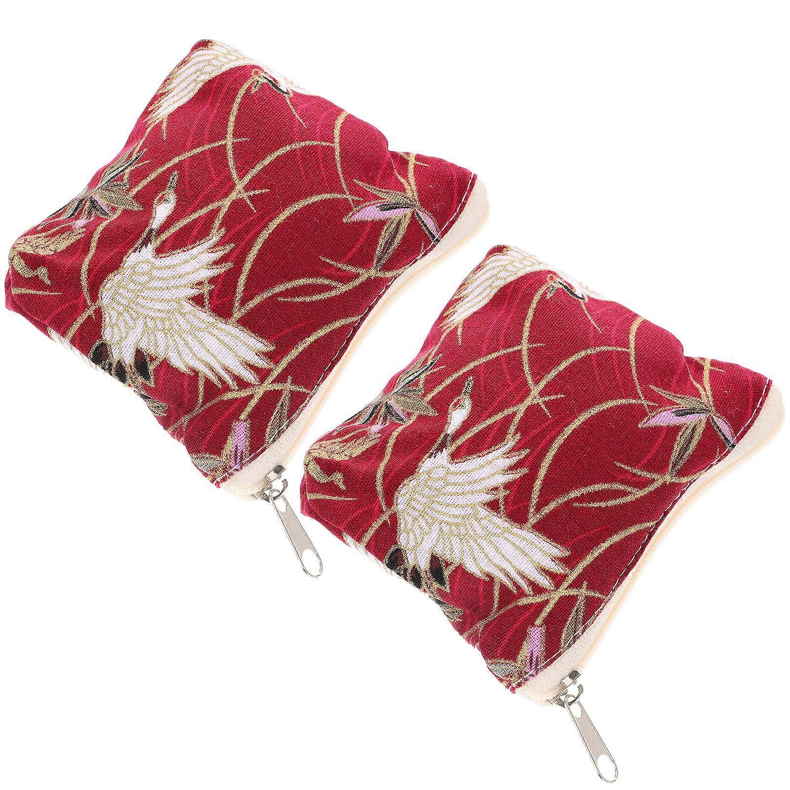 ヴィンテージコットンジッパー小銭入れコンパクトミニポーチ鍵&小アクセサリー用ソフトファブリック和風クラッチウォレット女性用