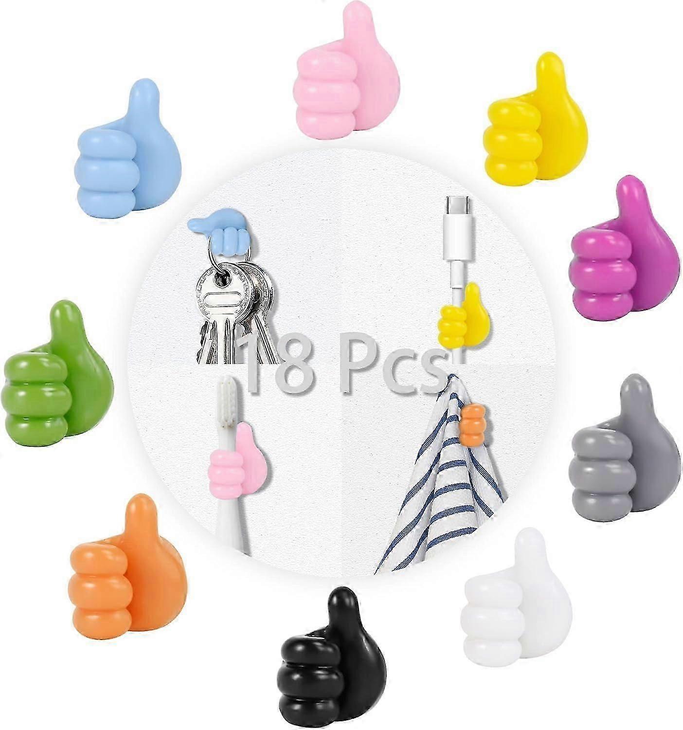 18 Pcs Self Adhesive Silicone Thumb Hooks, Multifunction Thumb up Wall Hooks for Cable Clip Key Holder Wall Hangers Wire Management Small Command Hook