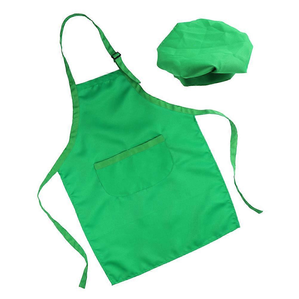 Green Cloth Kids Hat and Apron Kit Lightweight Comfortable Waterproof Ideal for Painting and Cooking
