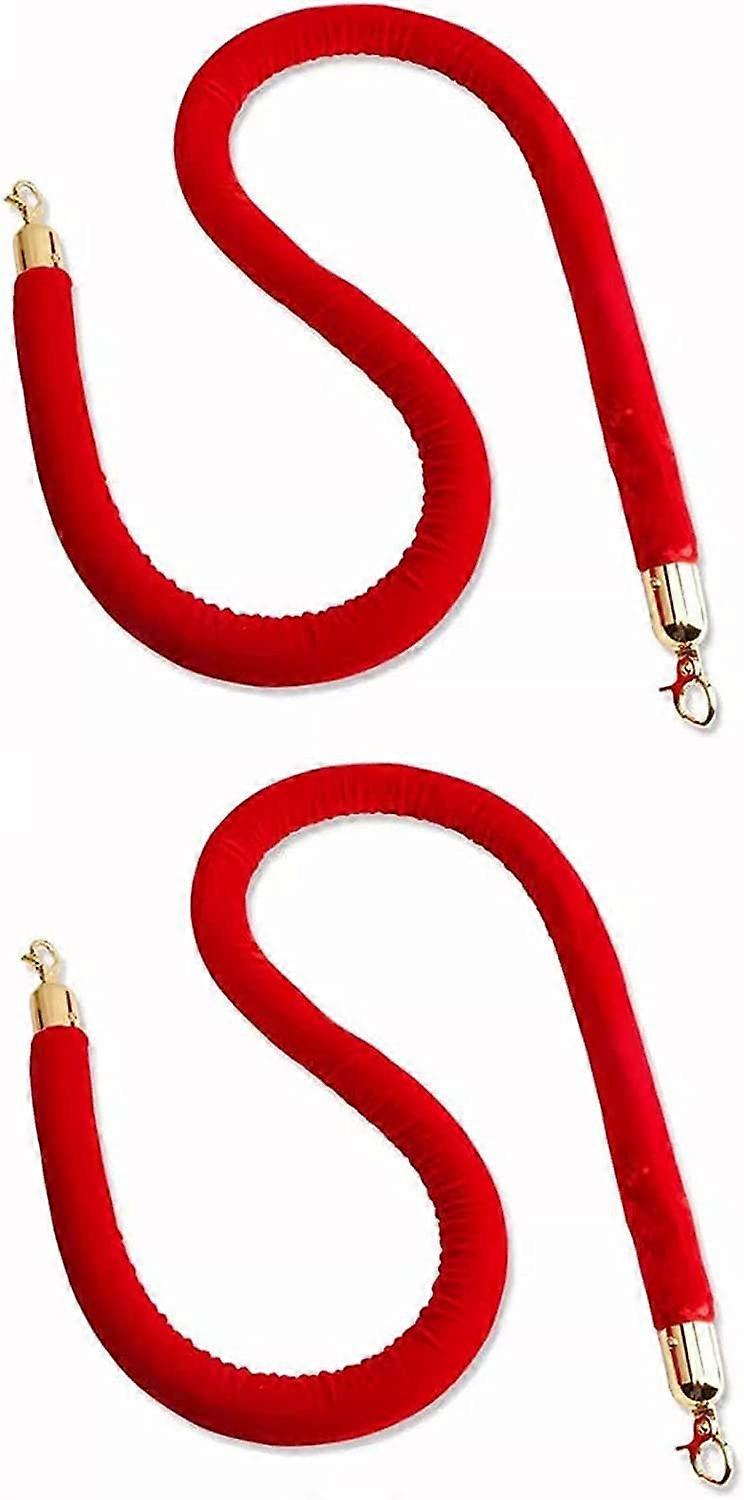 Twisted queue ropes, red velvet rope with golden fasteners, crowd control barrier for managing queues (2pack, 120 cm) 2 Pack 120cm/4ft