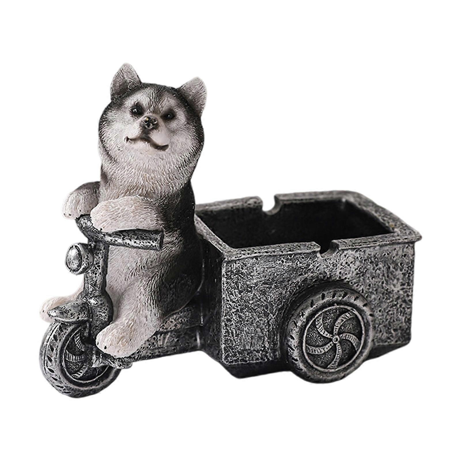 Cendrier décoratif en forme de chien, statuette de chiot en résine, large, pour une utilisation intérieure et extérieure, multicolore