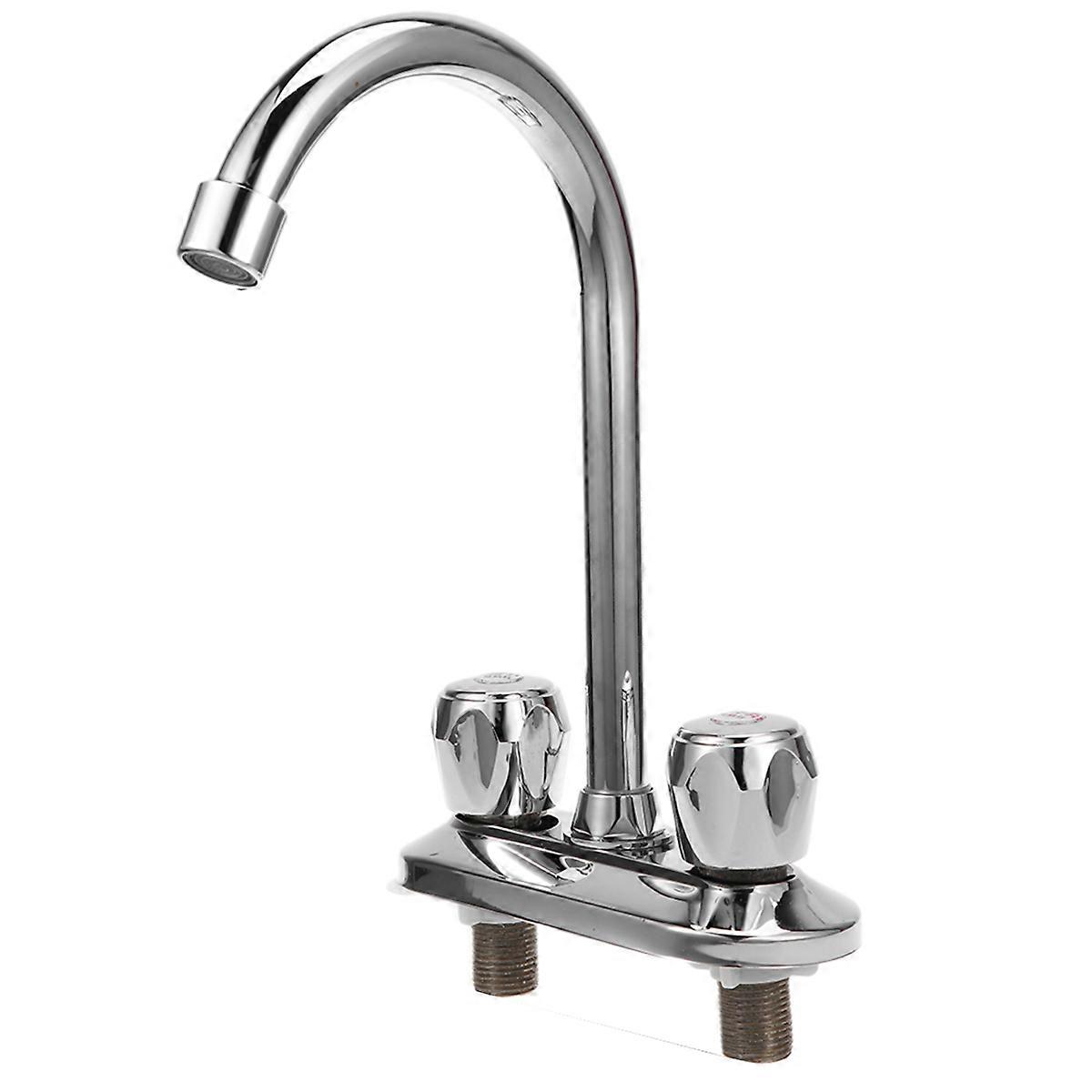 Durable Copper Dual Handle Kitchen Faucet with Smooth Stream Flow for Bathroom and Kitchen Use in Silver Color