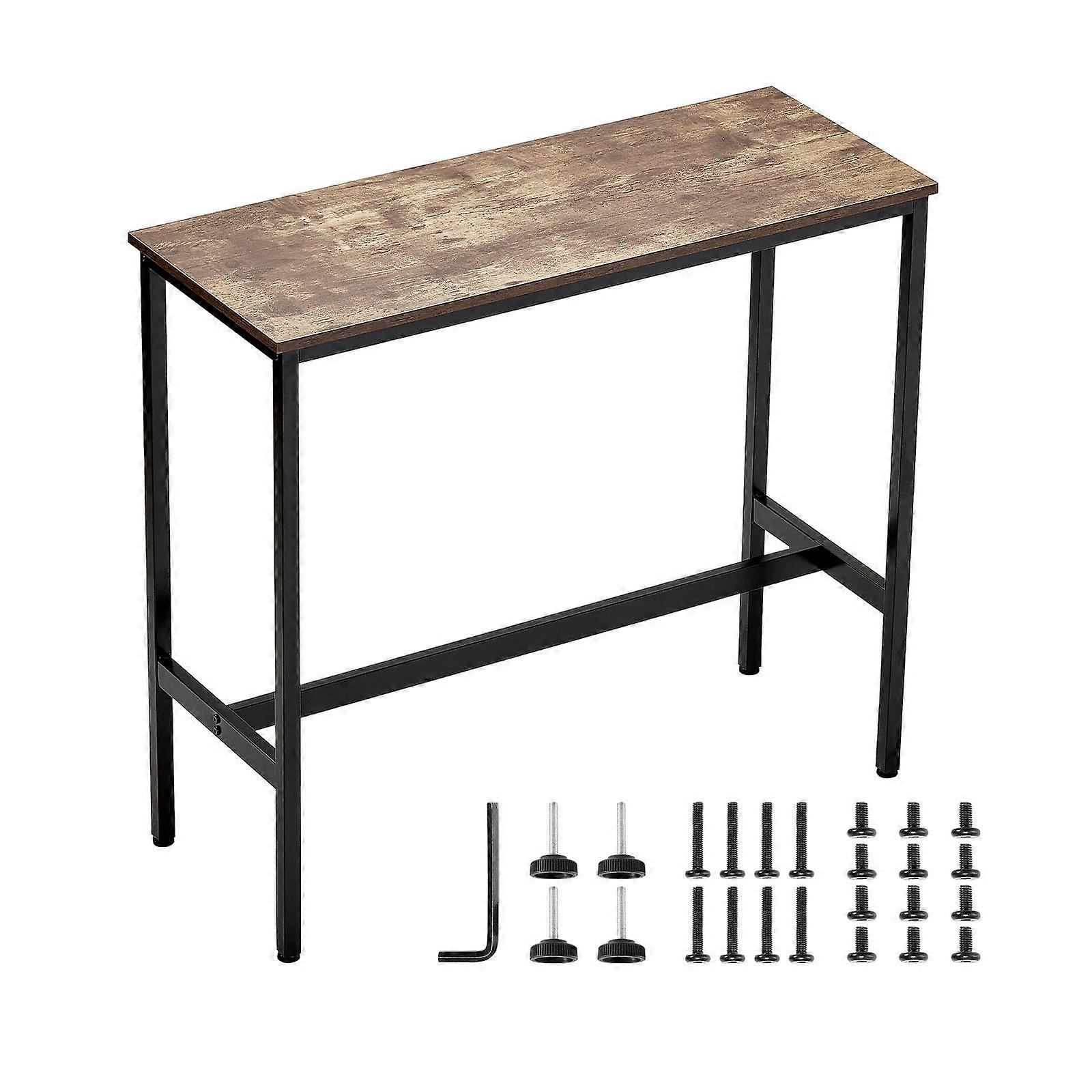 Bar Table, Sturdy Metal Frame High Top Pub Table, Cocktail Counter Bar Height Desk, 39x16x35.5 in, Rustic Brown and Black