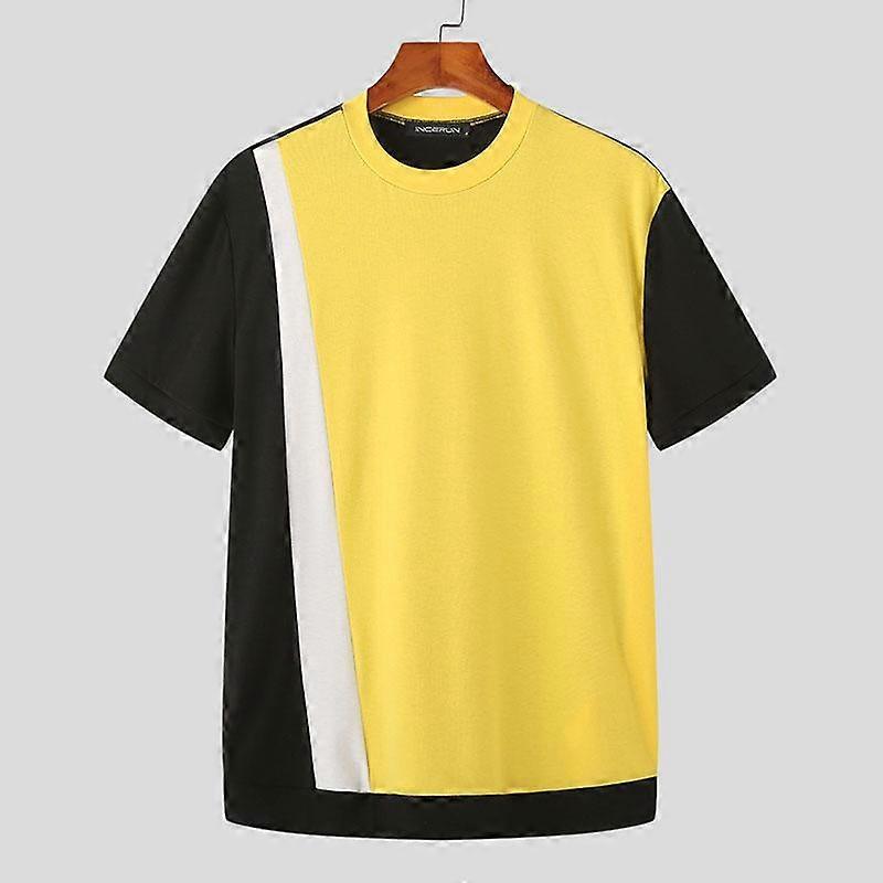 INCERUN Summer Men Color Splicing Short Sleeve Tops