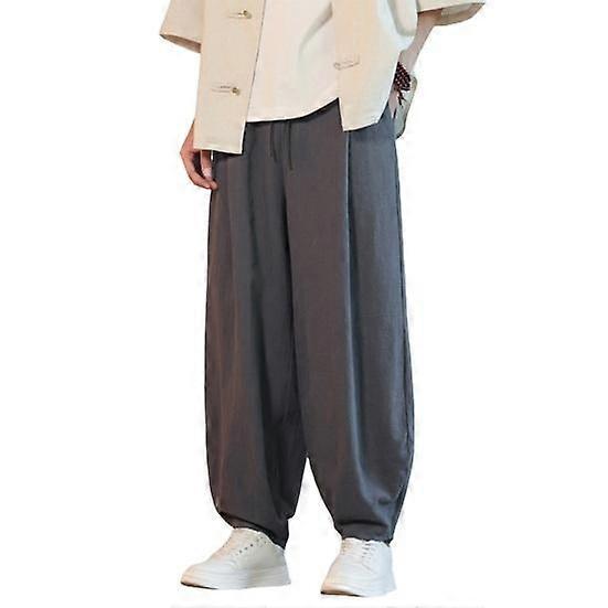 Men Bloomers Loose Drawstring Elastic Waist Color Side Casual Pockets Ankle-banded Solid Daily Long Pants Sport Trousers