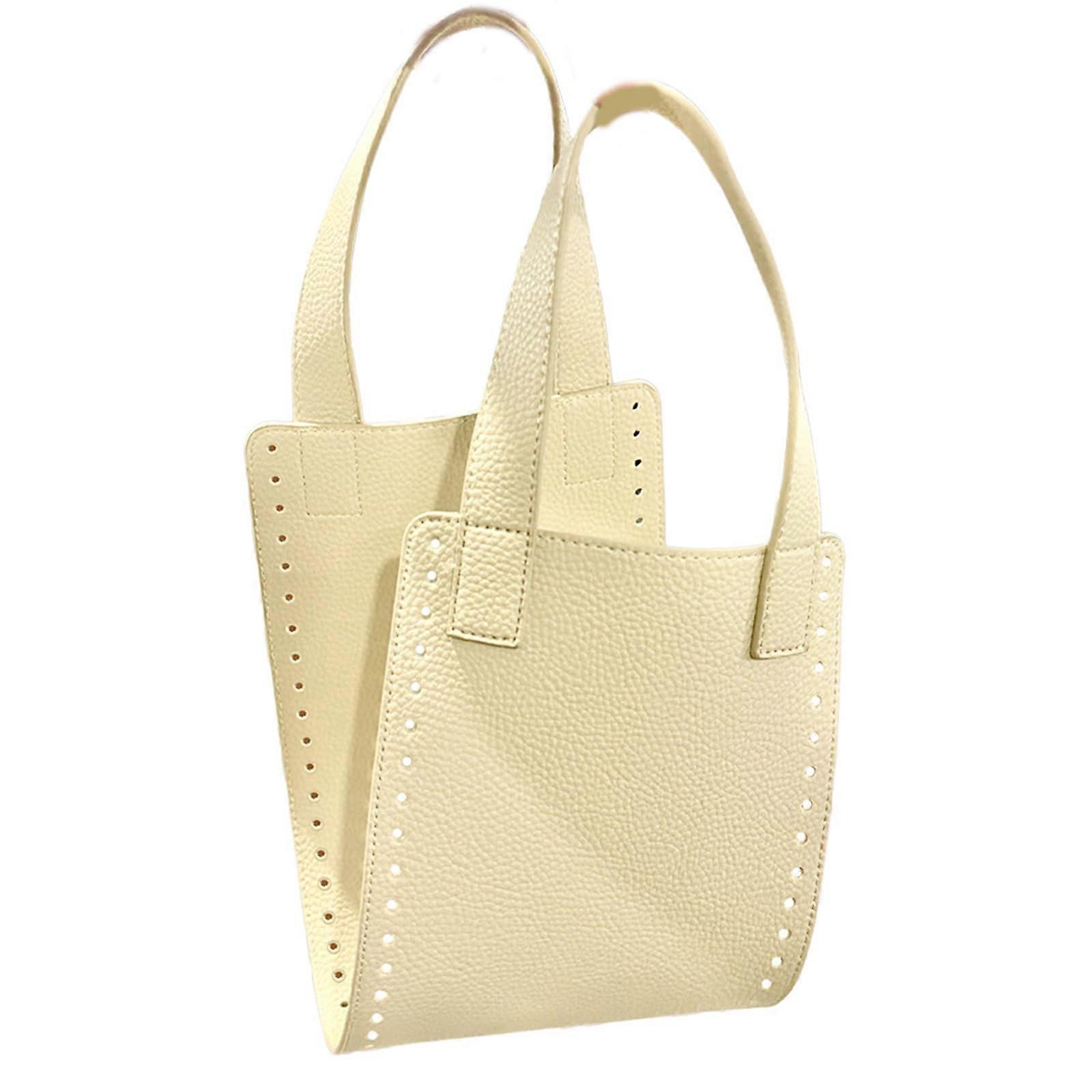 Handmade PU Leather Crochet Bag with Bottom Handles for Crafting Handbags, Wallets, and Accessories in White