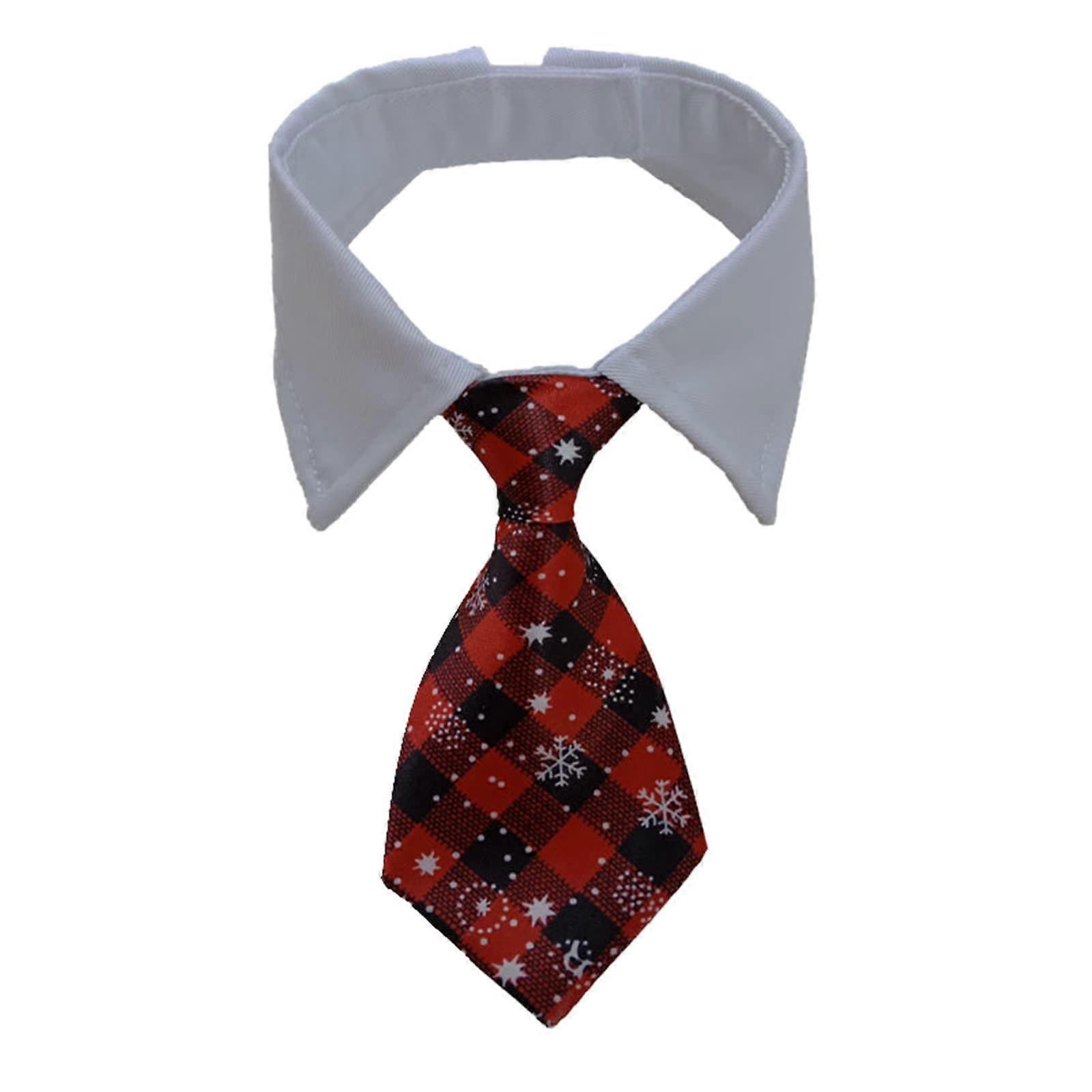 Christmas Dog Ties with Elastic Fly Bell, Black Snowflake Stripes Checked, Custom Fit for Leather Dog Collars, Size L