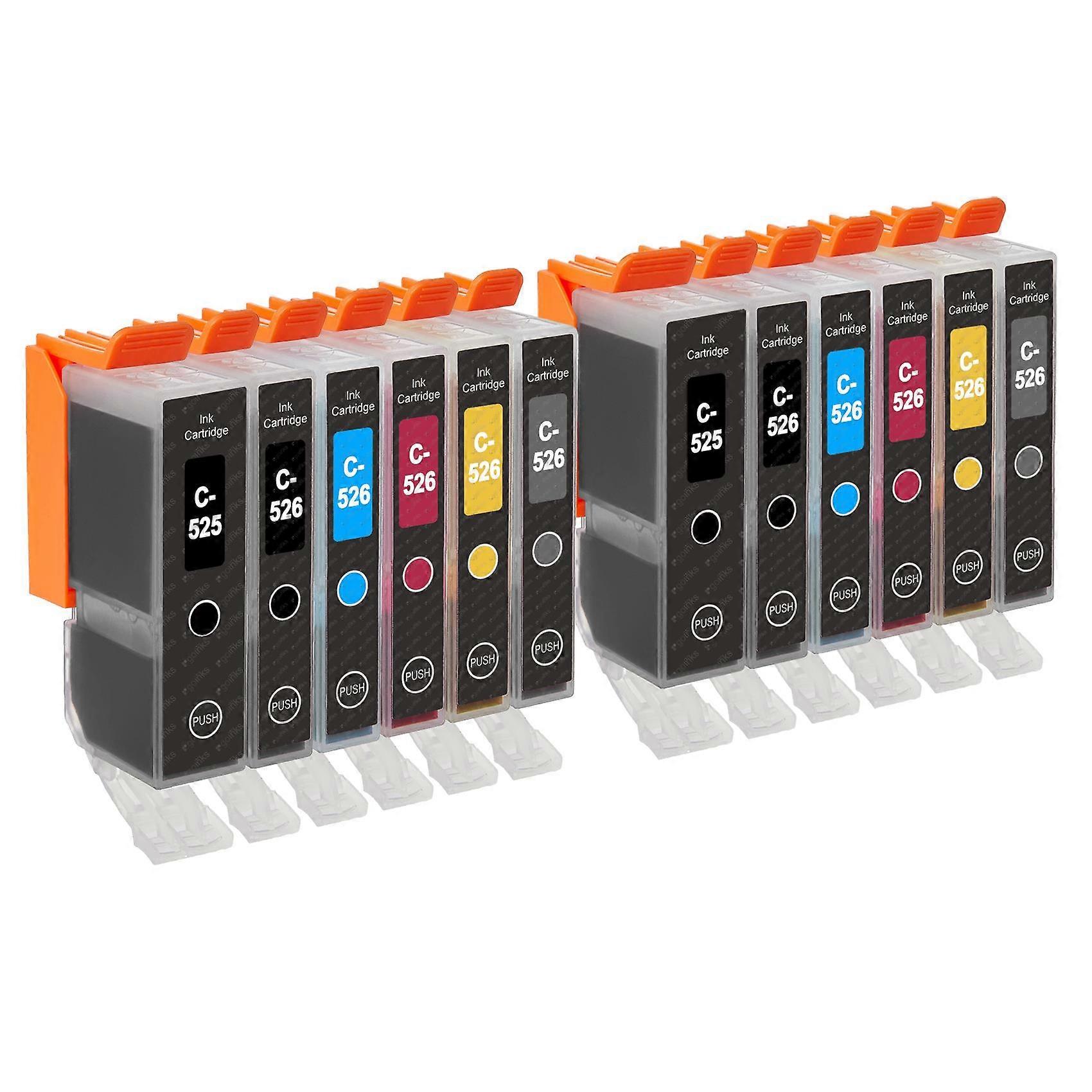 Go Inks Compatible PGI-525 & CLI-526 Ink Cartridge Set, 12 Pack, Black/Cyan/Magenta/Yellow/Grey for Canon Pixma Printers