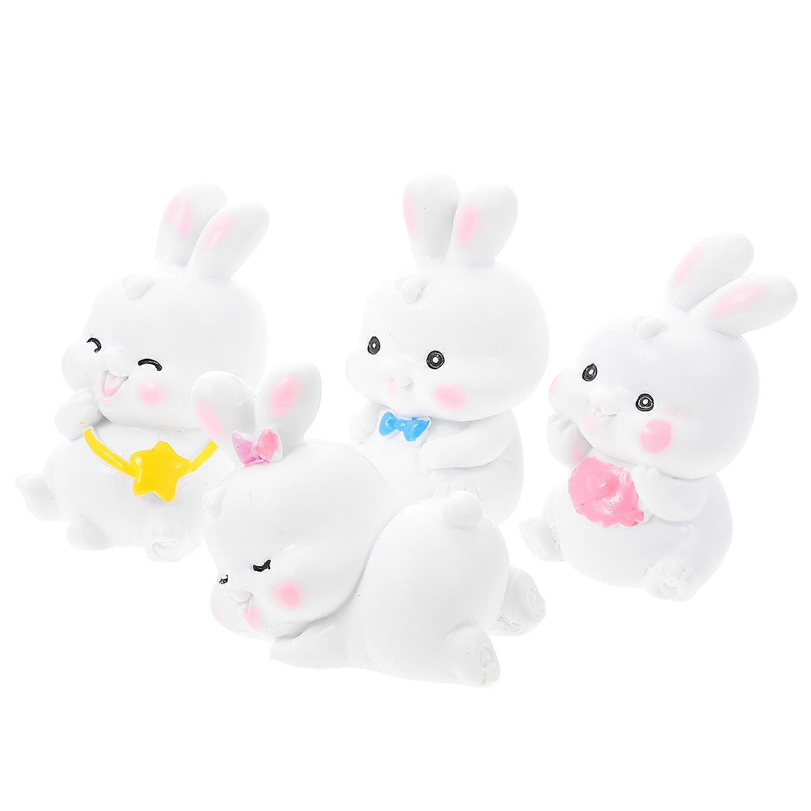 Adorable Bunny Figurines for DIY Made of Resin in Assorted Colors 4 Pieces Mini Landscape
