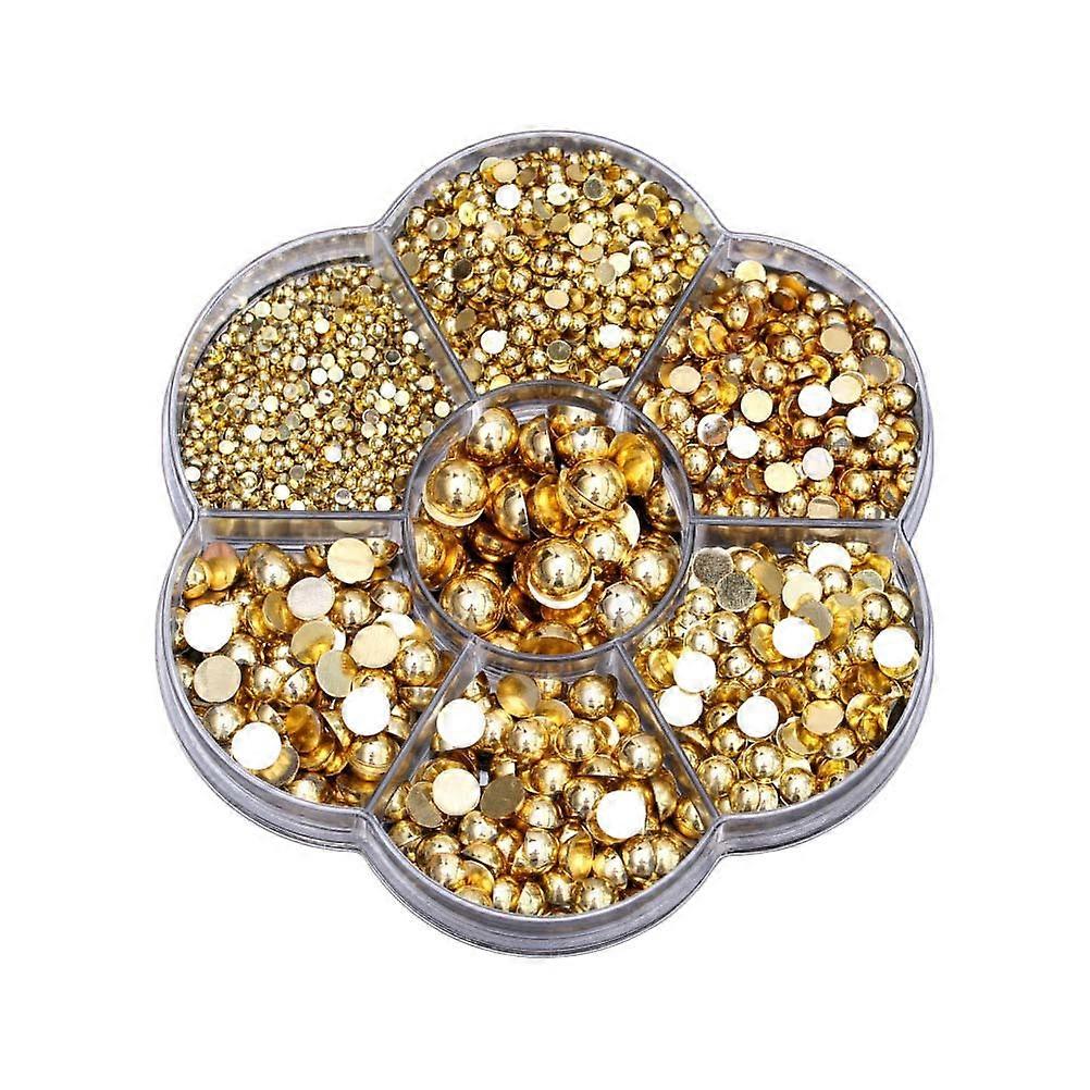 2465Pcs Half Round Pearl Beads Set For Nail Art And DIY Decoration In Golden Color With Durable Design