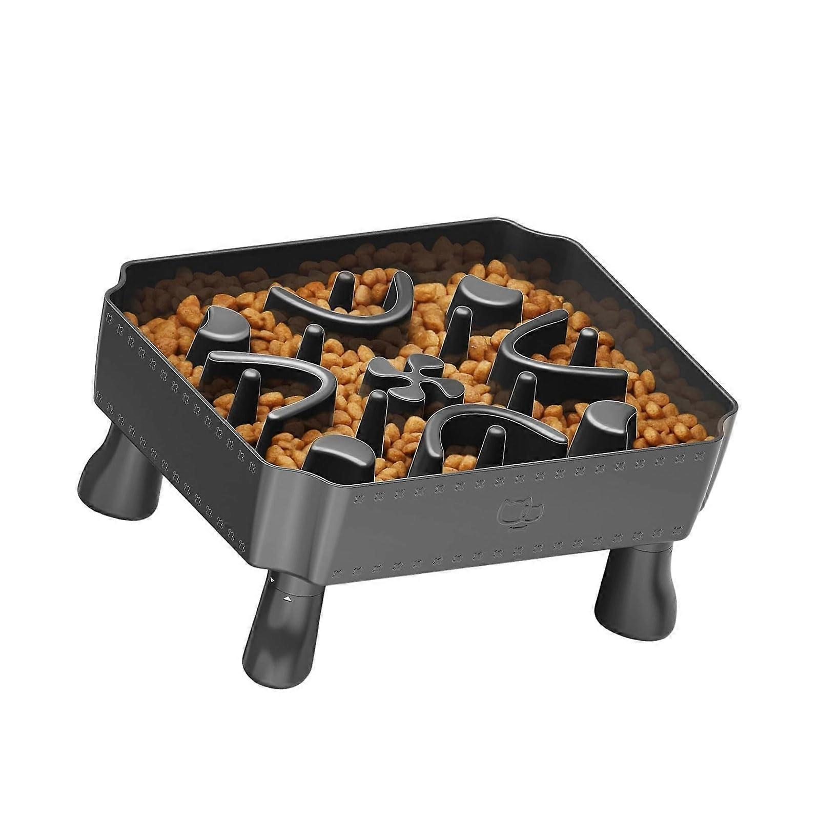 Slow Feeder Dog Bowl, Adjustable Height, Comfortable Design, For Home And Garden, Grey