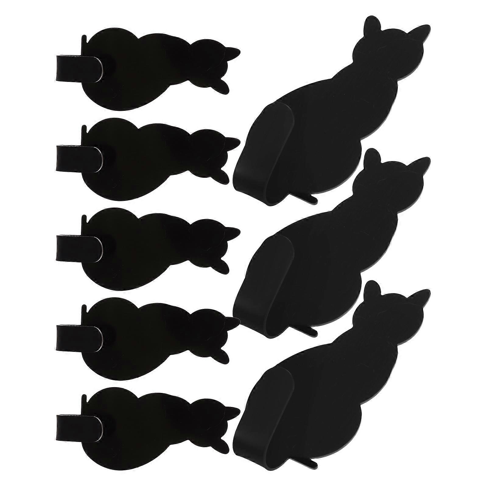 Black Cat Shaped Stainless Steel Wall Hooks for Holding Keys Towels Creative Metal Hooks 8pcs