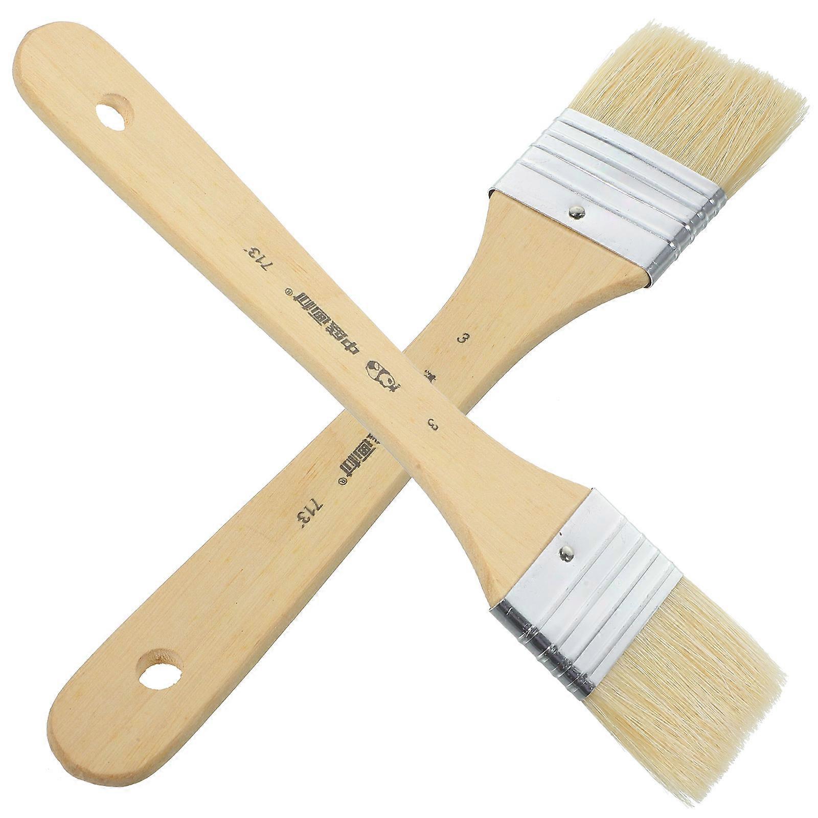 Khaki Synthetic Material Painting Brush with Treated Wood Handle for Artists 2 Pcs 3#