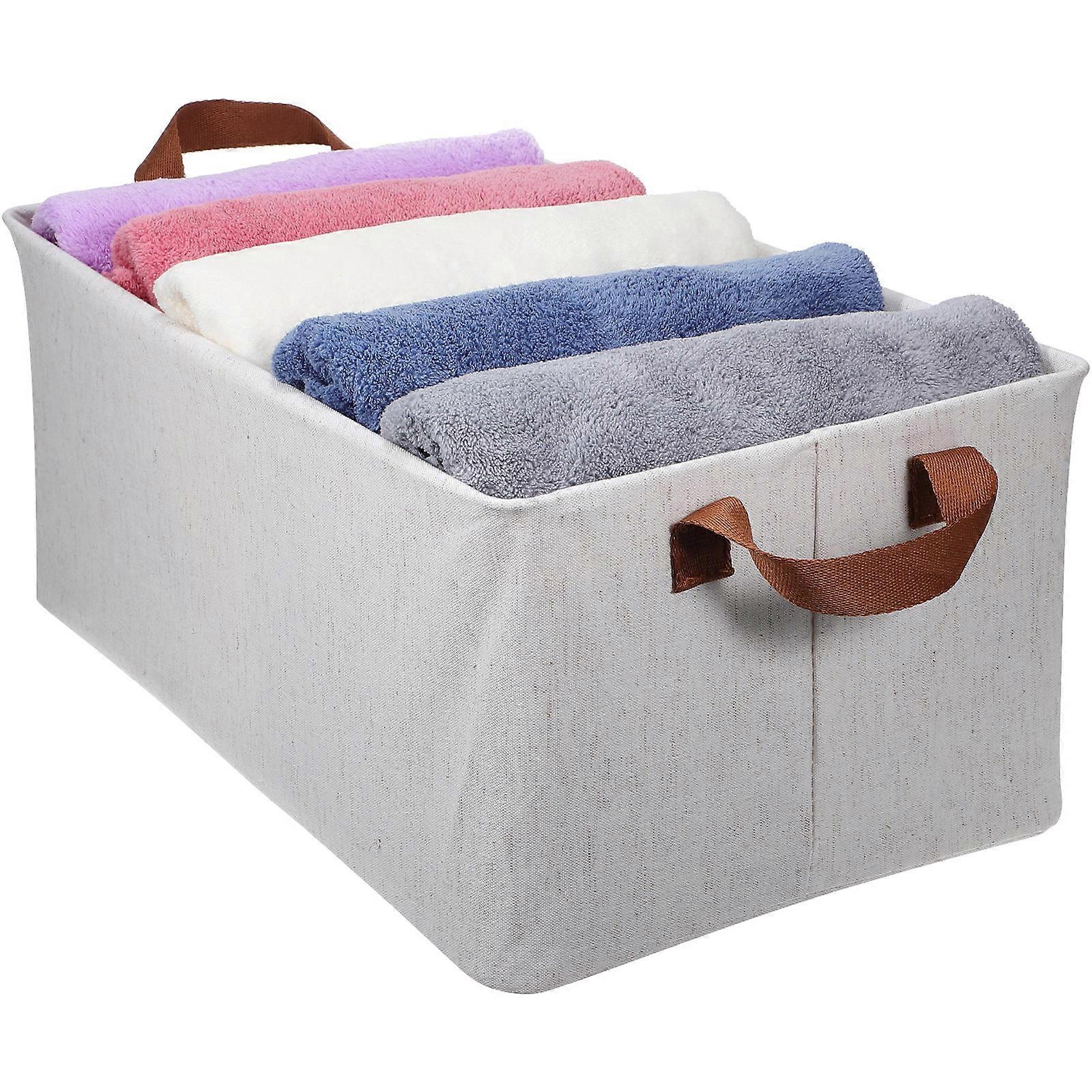 Shelves Storage Bins 2Pcs Beige Fabric Storage Baskets Clothes Organizer For General Users 47.00X28.00X20.00CM Convenient Handles Material