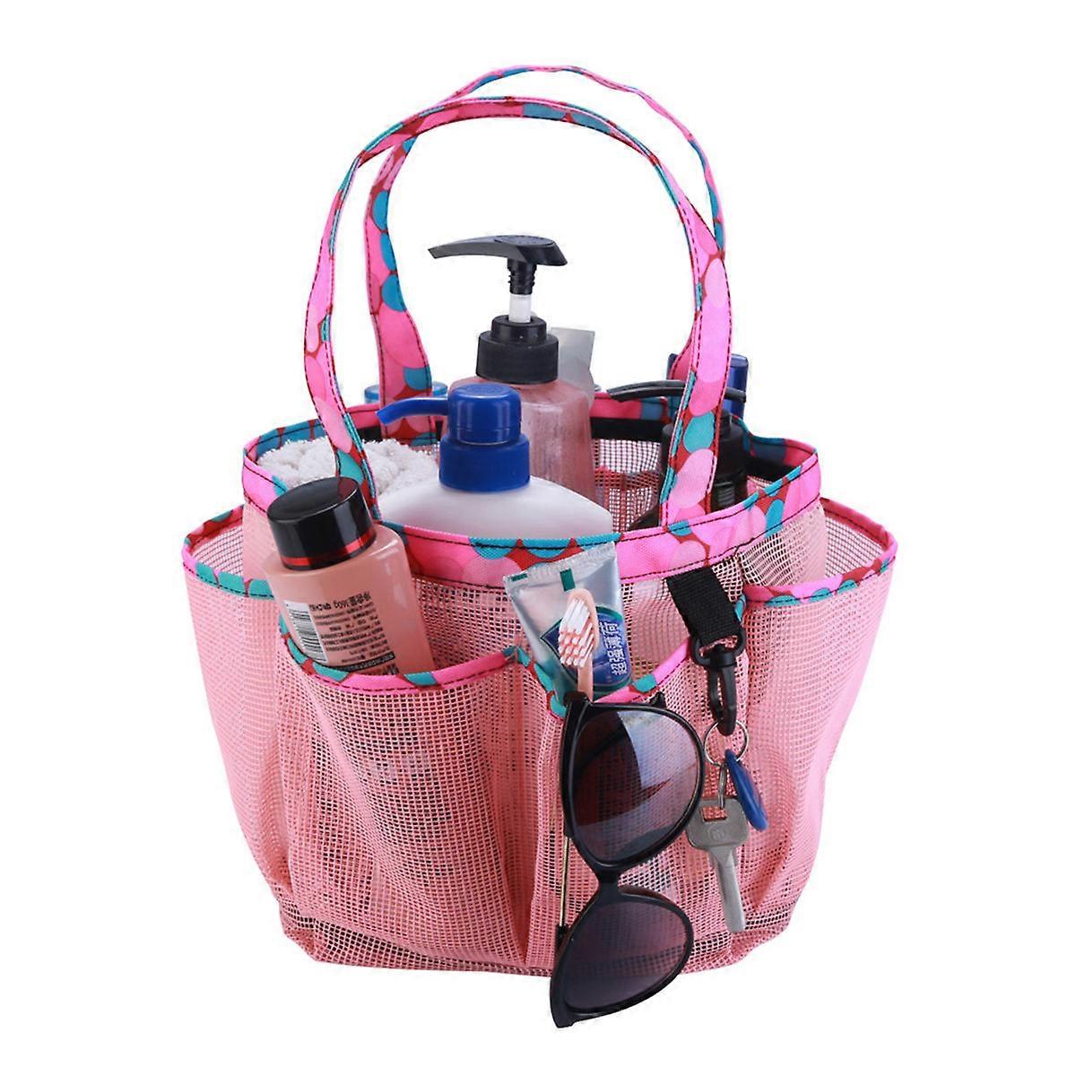 Mesh Storage Pocket Bath Organizer For Bathroom Accessories Featuring Quick Drying Function In Pink 1Set