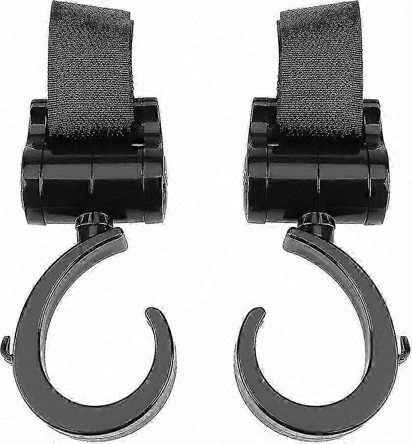 Multi-Purpose Stroller Hook with 360° Rotation - Durable ABS Plastic Accessory for Strollers (Black, 2 Pack)