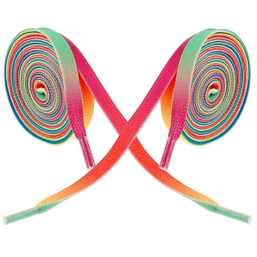 Waxed Shoelace for Roller Skates Rainbow Gradient Flat Polyester Waterproof 2pcs