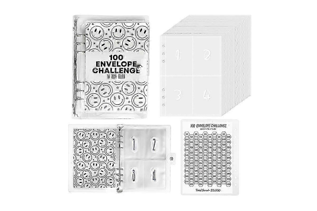 2025 100 Envelopes Planner Notebook Money Saving Challenge Binder -Black Smiley