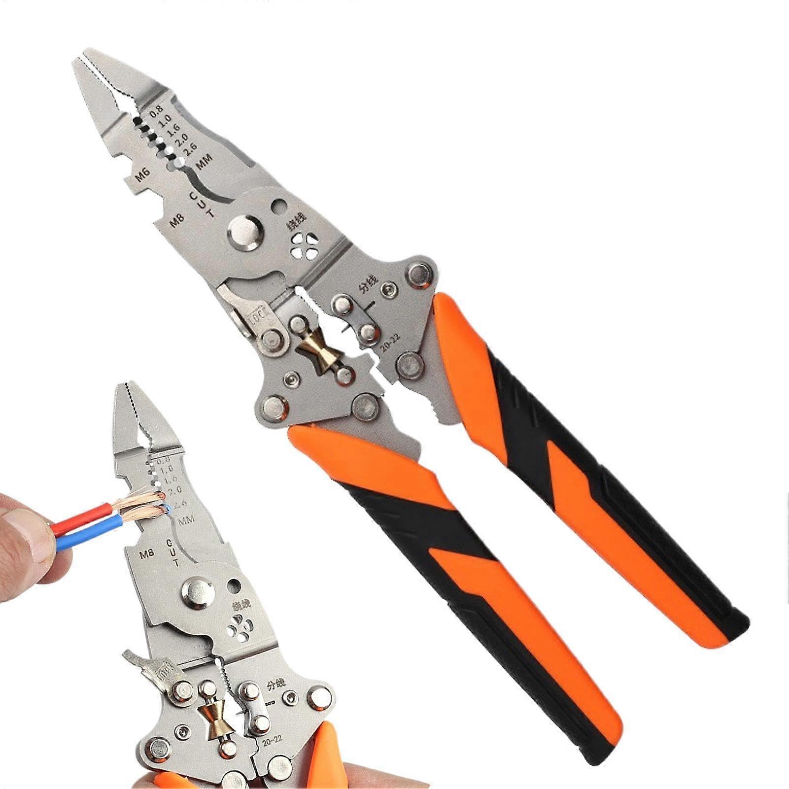 Multifunctional Wire Stripper Tool, 14 in 1 Crimping Pliers with Voltage Tester, Foldable Design, Cable Scissors and Twister