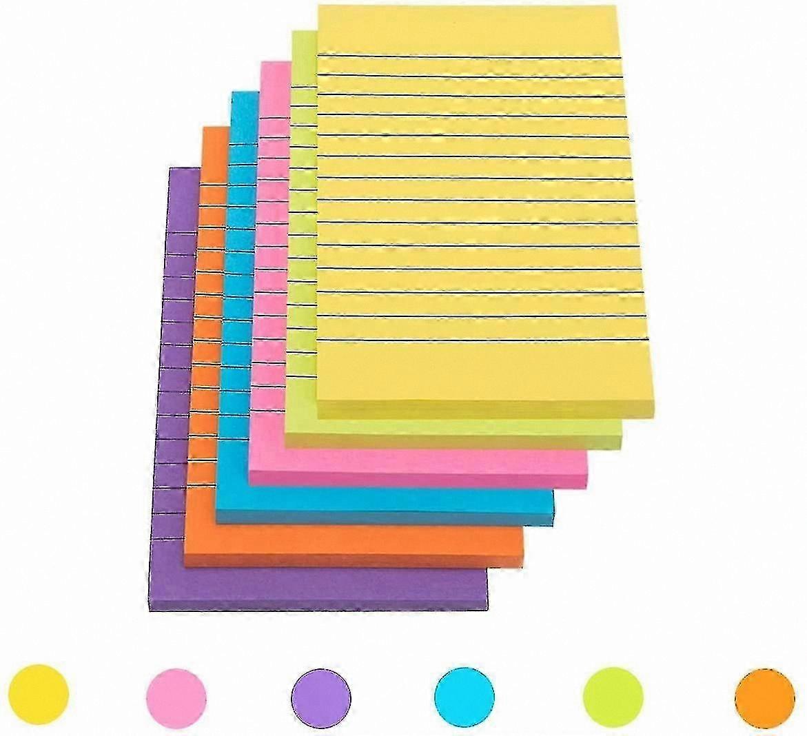 Ruled Self-Adhesive Note Pads, 6-Pack Assorted Colors with Lined Sheets for Easy Writing and Organization