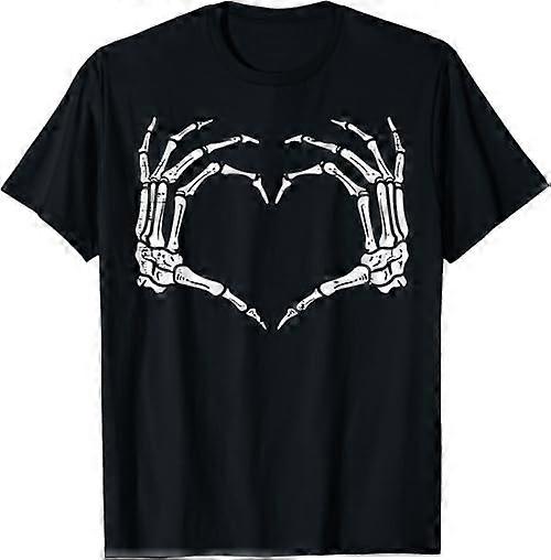 スケルトンハンドハートサインレトロハロウィーンコスチュームレディースガールTシャツ