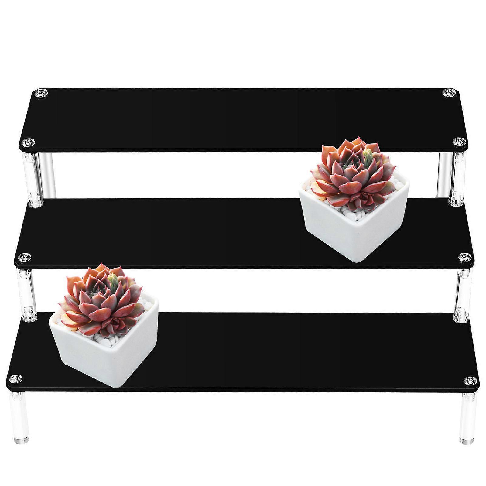 Tabletop Display Shelf Three-Tier Acrylic Storage Holder Store Display Black Display 1 Set