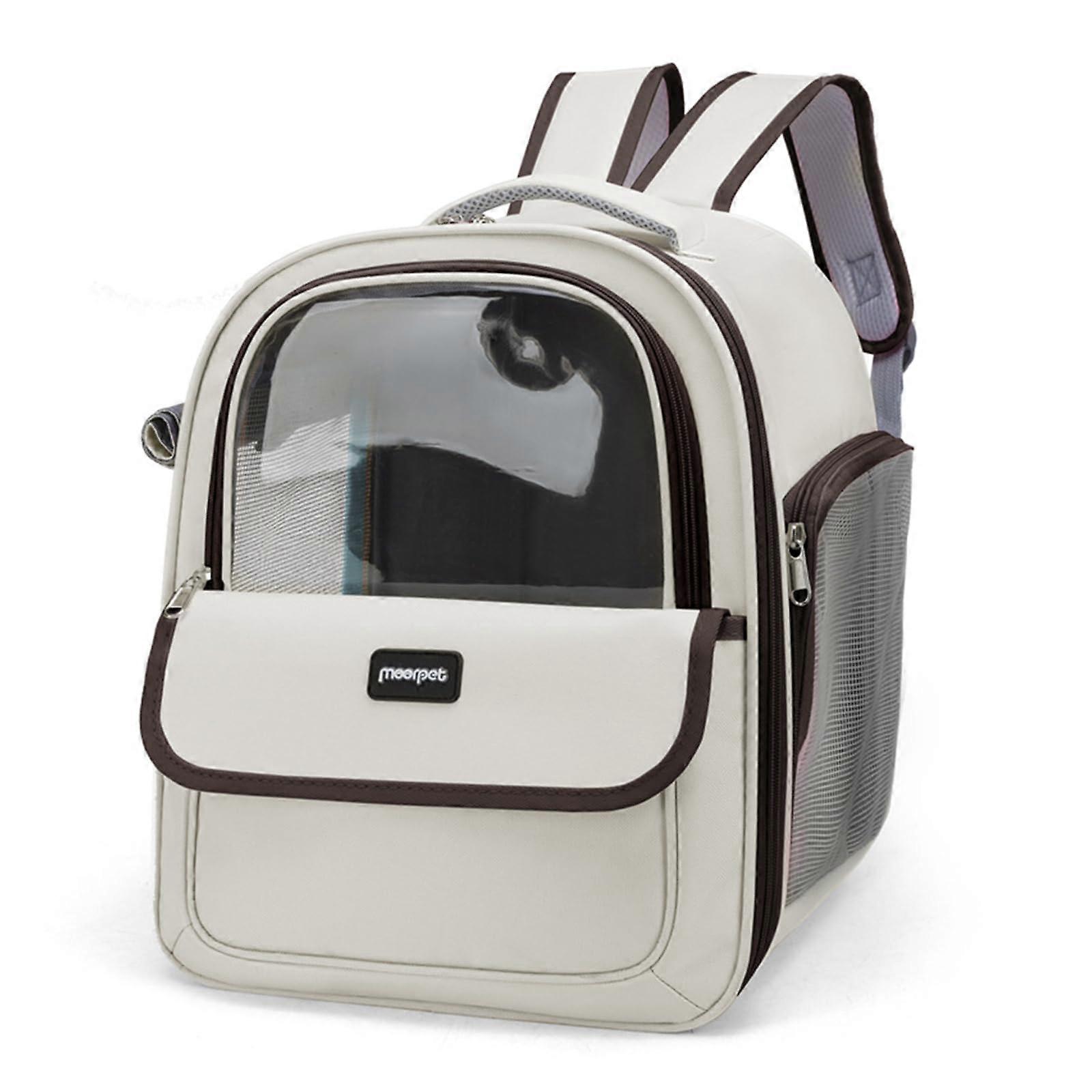 Cat Backpack Carrier for Small Dogs and Cats, Foldable Rucksack with Soft Fleece Mat, Safety Belt, and Ventilated Design in Black