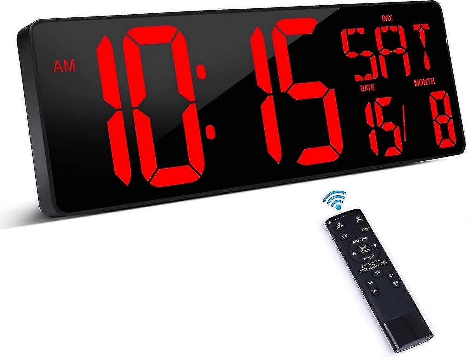 Digital Clock With Remote Control, 16.5' Led Digital Wall Clock, Digital Alarm Clock With Adjustable Brightness, Digital Wall Clock With Time/date/te