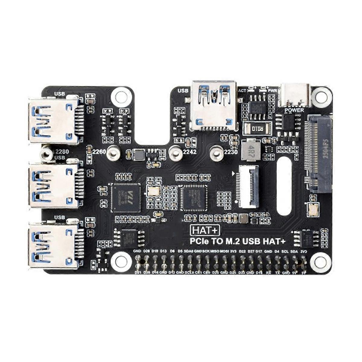PCIe to USB 3.2 Gen1 and M.2 HAT for 5, Supports NVMe Protocol Solid State Drive, Expands 4-Ch USB 3