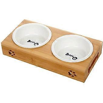 Ceramic Cat Bowls Set with Bamboo Stand,  Elevated Cat Bowls for Food and Water