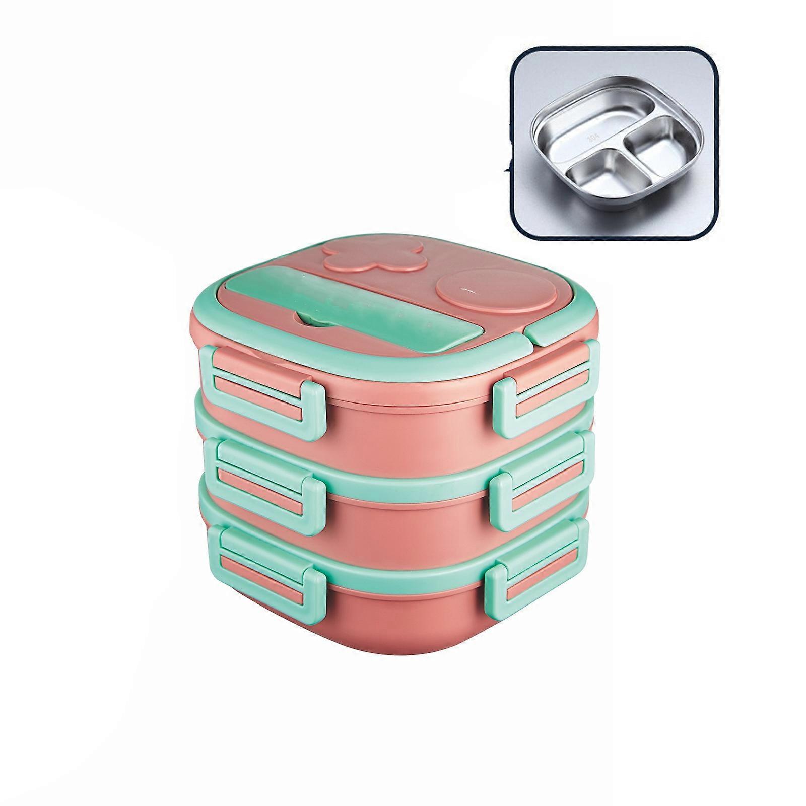Multi Layer Food Storage Lunch Box Office and School Ready Multi Layer Lunch Holders with Reliable Leak Prevention  Pink