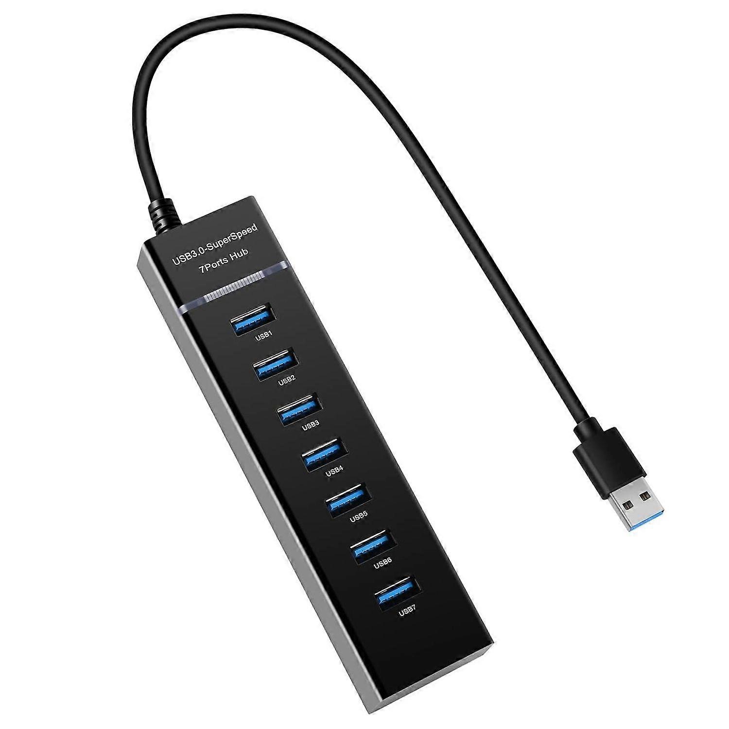 USB Hub 3.0, 7-Port USB Data Hub Splitter for Laptop, PC, MacBook, Mac Pro, and More USB Devices(Black)