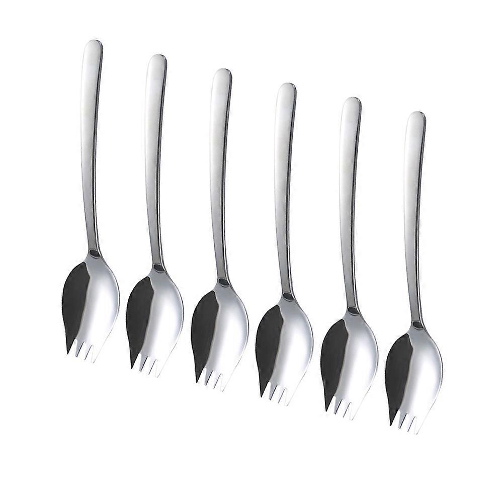 Ramen Spoon Fork Dual Purpose Stainless Steel Cutlery for Users Who Need Multifunctional Tableware Silver 21x4.5cm Safe 6Pcs
