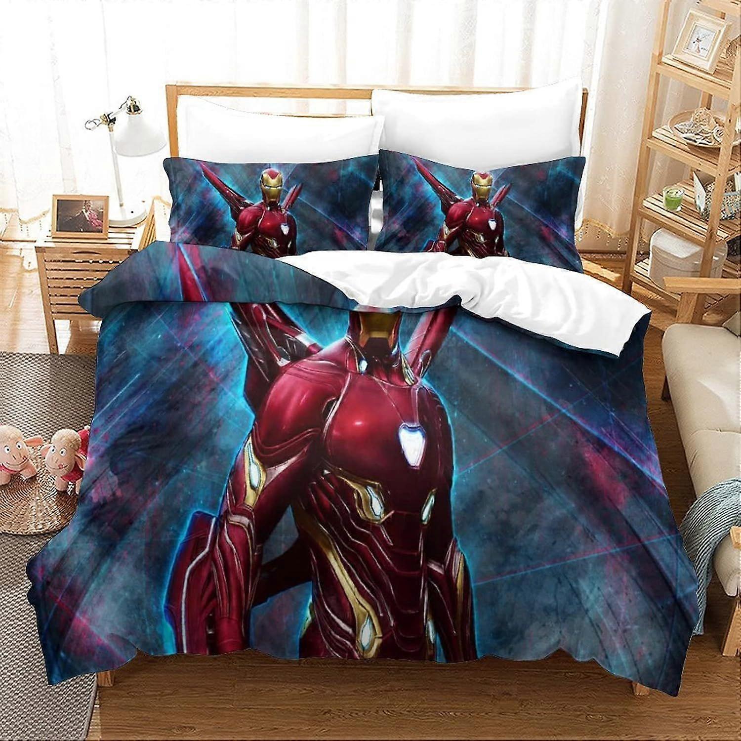 Duvet Cover Set Double Iron Man Printed Duvet Covers Bedding Set for in Kids Teens Adults Soft Hypoallergenic Quilt Cover with Pillowcase with Zipeer 